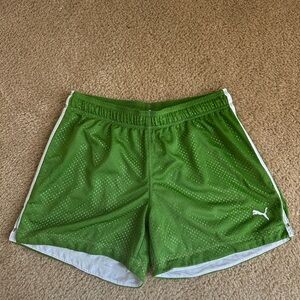 Puma Green Women's Athletic Shorts with White Trim